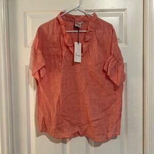 NWT Finley Crosby Washed Linen Shirt Peachy Rose sz M 8-10